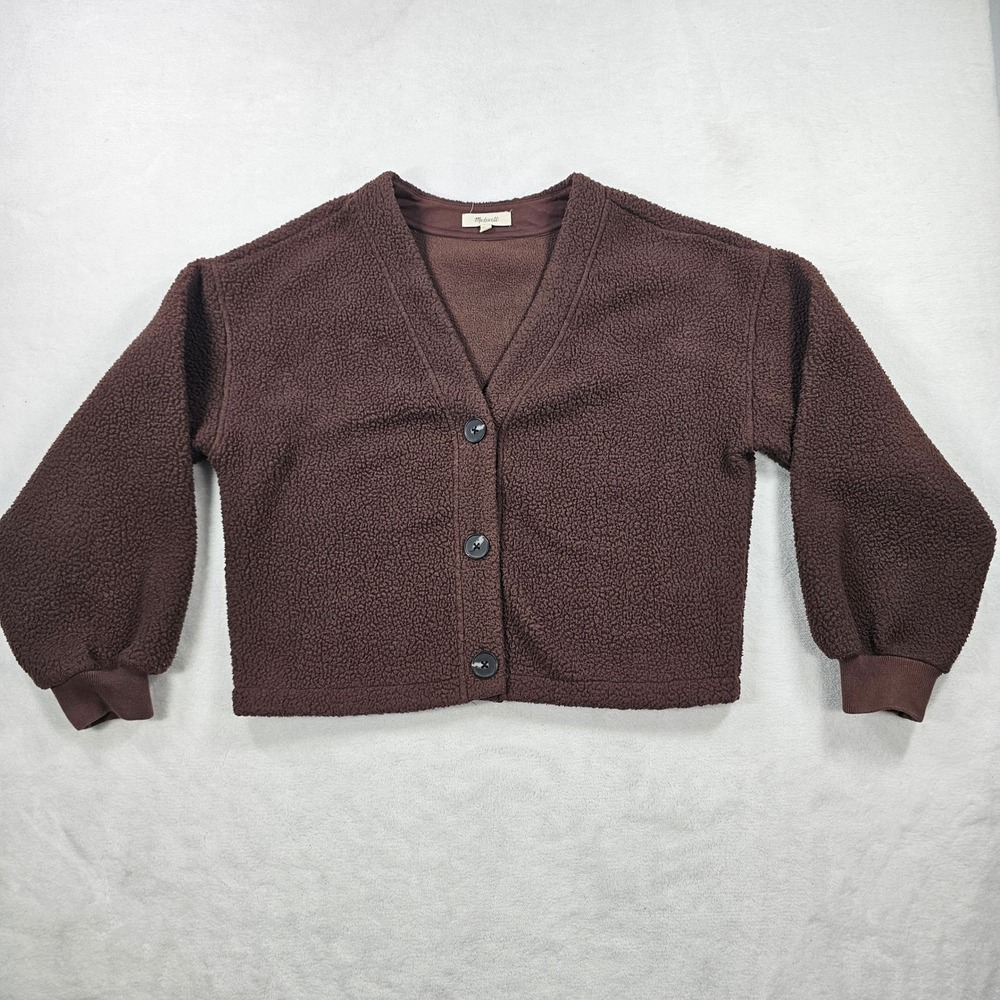 Madewell Sherpa Fleece Cardigan Womens M Brown Excellent V-Neck Button MB114